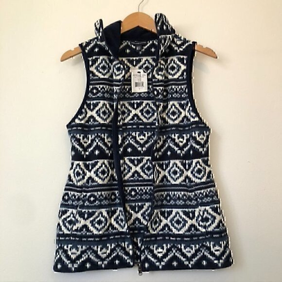 NEW NWT AMERICAN LIVING Blue Navy Cream Aztec Tribal Print Fleece Vest Small S - Picture 8 of 12